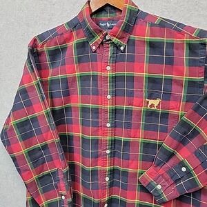 RALPH LAUREN Labrador Dog Tartan Plaid Blake Long Sleeve Button‎ Shirt Sz L EUC